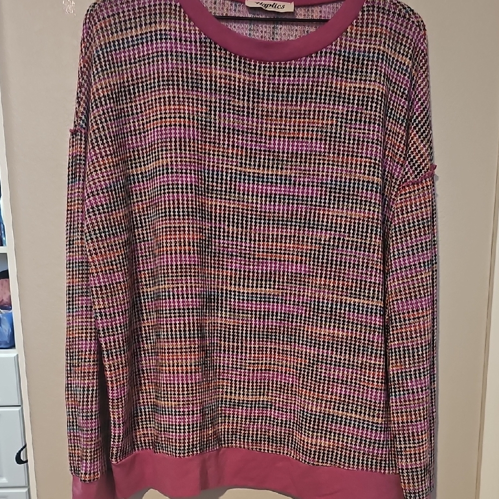 Haptics Sz 2x Faux Stripe Colorful Crewneck Sweater